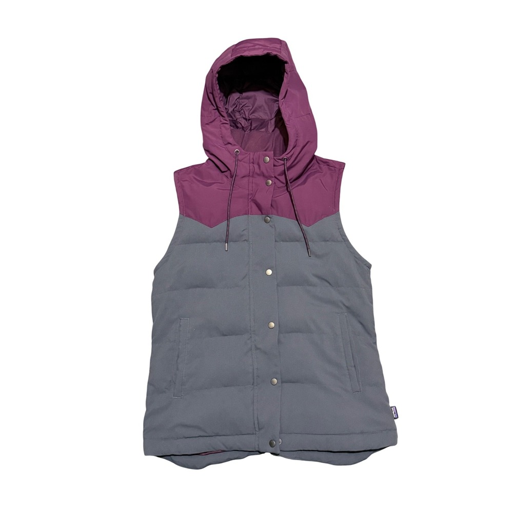 Patagonia Womens Bivy Hooded Vest Gray Purple Down Puffer Small STY27746